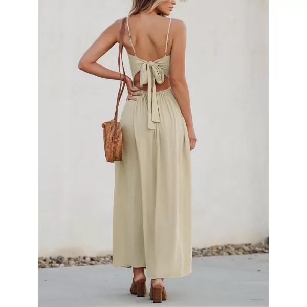 imageCUPSHE Womens Maxi Dress V Neck Twisted Sleeveless Cutout Self Tie Long Dress Summer Formal DressBeige