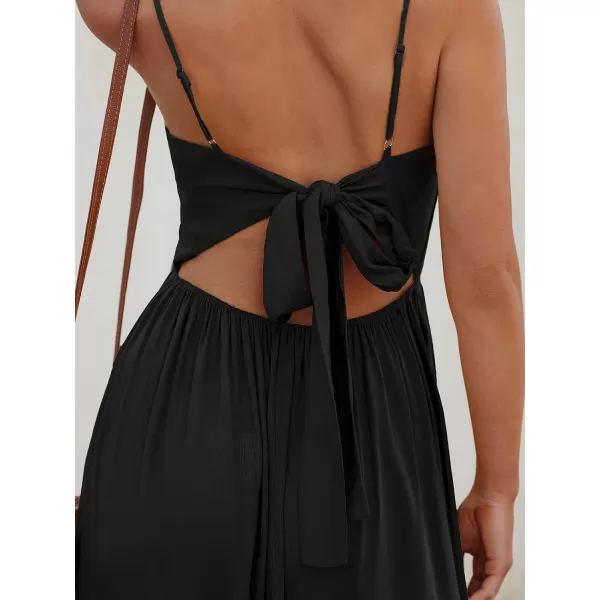 imageCUPSHE Womens Maxi Dress V Neck Twisted Sleeveless Cutout Self Tie Long Dress Summer Formal DressBlack