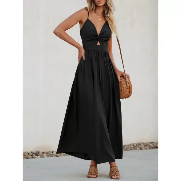imageCUPSHE Womens Maxi Dress V Neck Twisted Sleeveless Cutout Self Tie Long Dress Summer Formal DressBlack