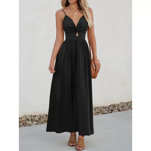 imageCUPSHE Womens Maxi Dress V Neck Twisted Sleeveless Cutout Self Tie Long Dress Summer Formal DressBlack