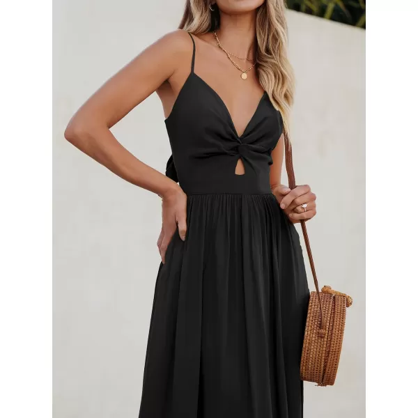 imageCUPSHE Womens Maxi Dress V Neck Twisted Sleeveless Cutout Self Tie Long Dress Summer Formal DressBlack