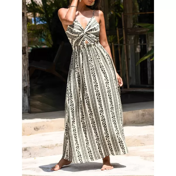 imageCUPSHE Womens Maxi Dress V Neck Twisted Sleeveless Cutout Self Tie Long Dress Summer Formal DressBlack Striped
