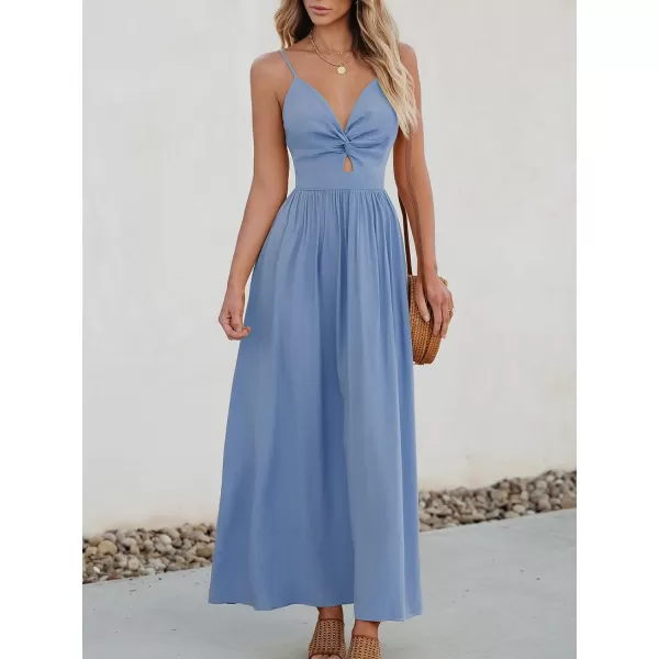 imageCUPSHE Womens Maxi Dress V Neck Twisted Sleeveless Cutout Self Tie Long Dress Summer Formal DressBlue