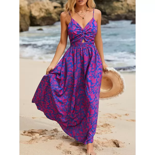 imageCUPSHE Womens Maxi Dress V Neck Twisted Sleeveless Cutout Self Tie Long Dress Summer Formal DressBlue Floral