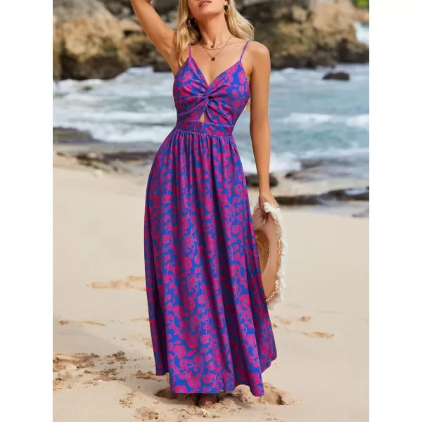 imageCUPSHE Womens Maxi Dress V Neck Twisted Sleeveless Cutout Self Tie Long Dress Summer Formal DressBlue Floral