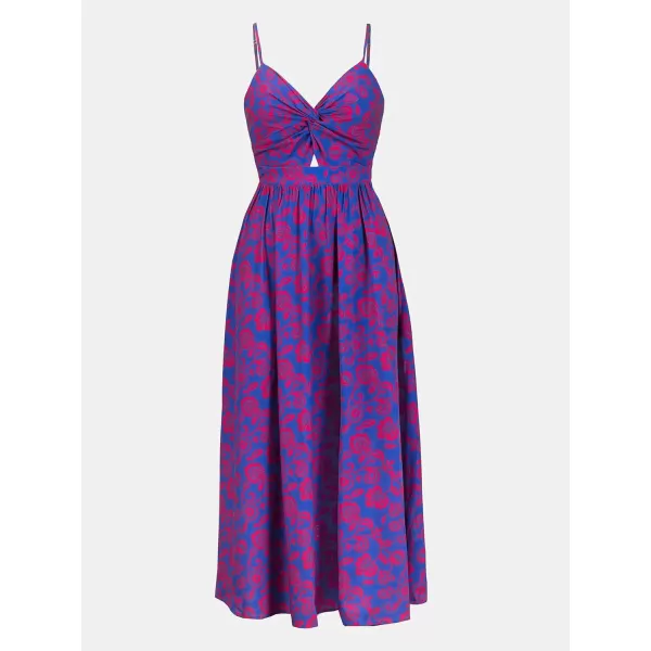 imageCUPSHE Womens Maxi Dress V Neck Twisted Sleeveless Cutout Self Tie Long Dress Summer Formal DressBlue Floral