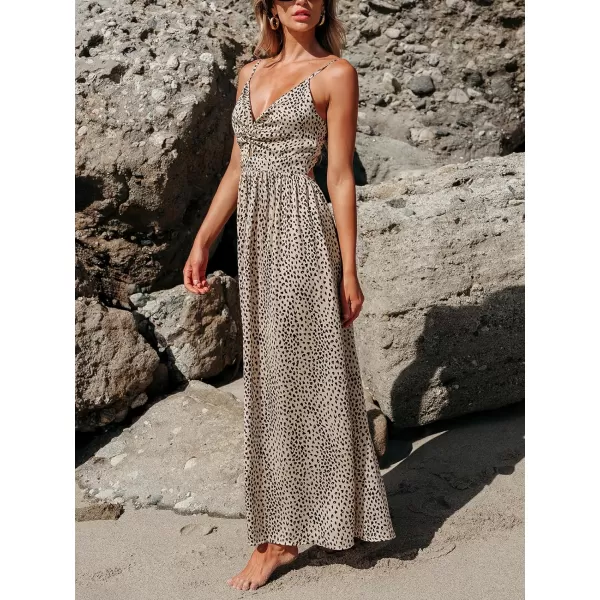 imageCUPSHE Womens Maxi Dress V Neck Twisted Sleeveless Cutout Self Tie Long Dress Summer Formal DressBrown Leopard
