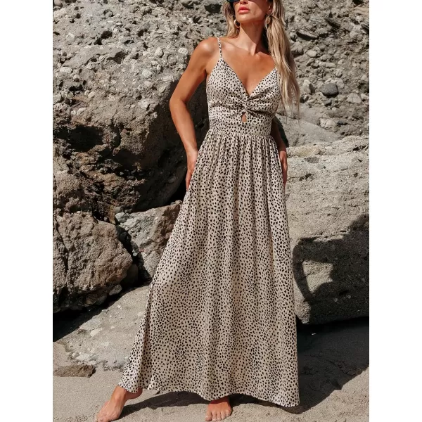 imageCUPSHE Womens Maxi Dress V Neck Twisted Sleeveless Cutout Self Tie Long Dress Summer Formal DressBrown Leopard