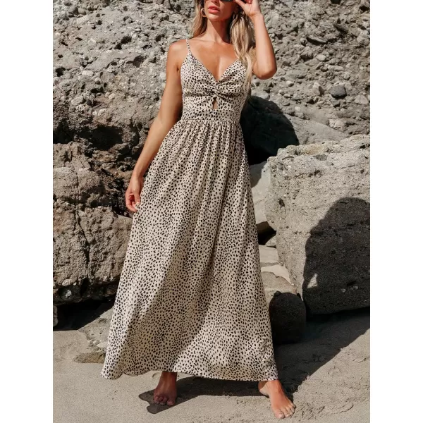 imageCUPSHE Womens Maxi Dress V Neck Twisted Sleeveless Cutout Self Tie Long Dress Summer Formal DressBrown Leopard
