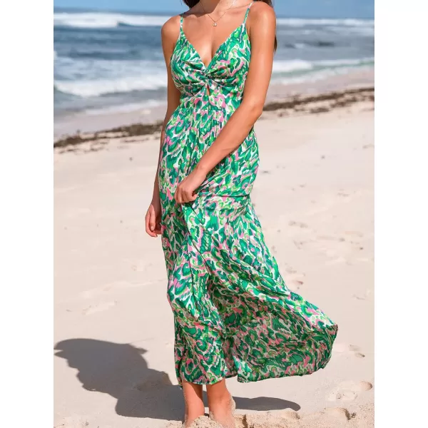 imageCUPSHE Womens Maxi Dress V Neck Twisted Sleeveless Cutout Self Tie Long Dress Summer Formal DressGreen Abstract