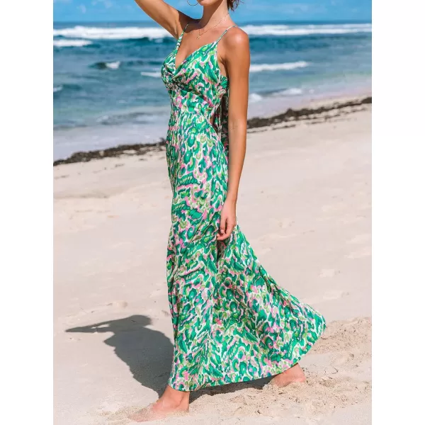 imageCUPSHE Womens Maxi Dress V Neck Twisted Sleeveless Cutout Self Tie Long Dress Summer Formal DressGreen Abstract