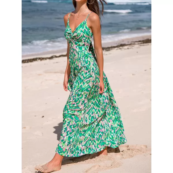 imageCUPSHE Womens Maxi Dress V Neck Twisted Sleeveless Cutout Self Tie Long Dress Summer Formal DressGreen Abstract