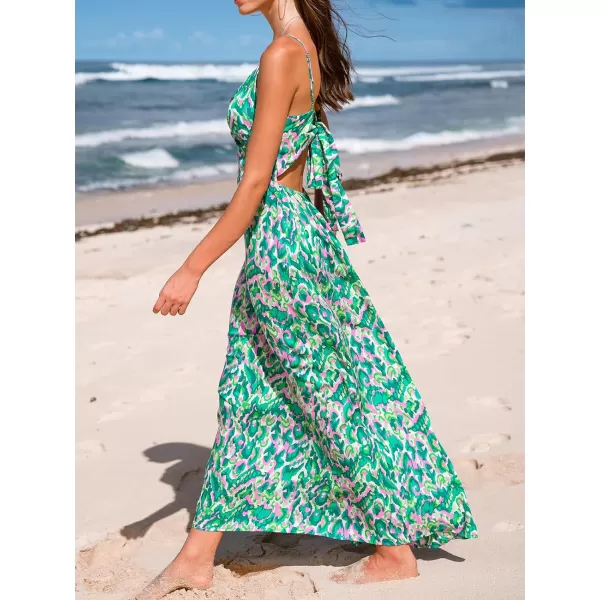 imageCUPSHE Womens Maxi Dress V Neck Twisted Sleeveless Cutout Self Tie Long Dress Summer Formal DressGreen Abstract