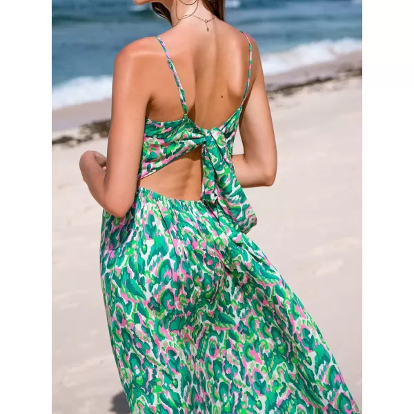 imageCUPSHE Womens Maxi Dress V Neck Twisted Sleeveless Cutout Self Tie Long Dress Summer Formal DressGreen Abstract