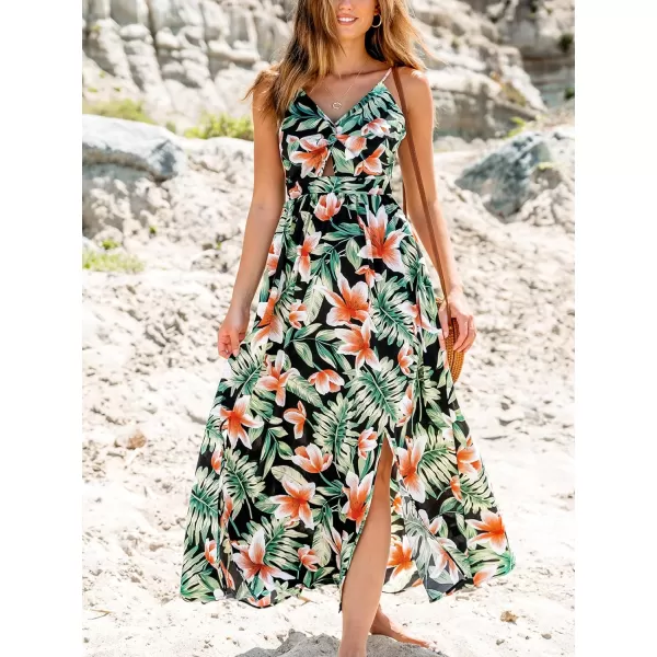 imageCUPSHE Womens Maxi Dress V Neck Twisted Sleeveless Cutout Self Tie Long Dress Summer Formal DressGreen Tropical