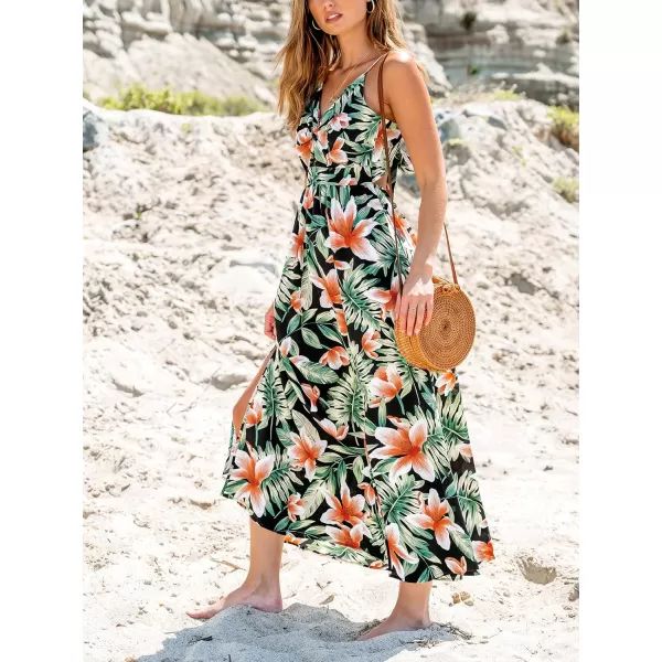 imageCUPSHE Womens Maxi Dress V Neck Twisted Sleeveless Cutout Self Tie Long Dress Summer Formal DressGreen Tropical
