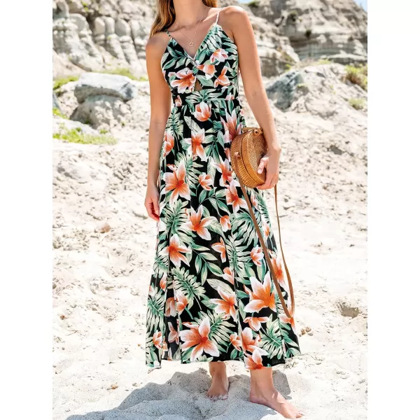 imageCUPSHE Womens Maxi Dress V Neck Twisted Sleeveless Cutout Self Tie Long Dress Summer Formal DressGreen Tropical