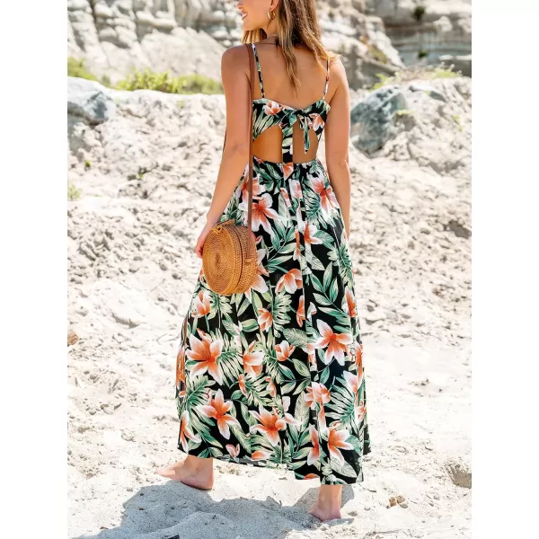 imageCUPSHE Womens Maxi Dress V Neck Twisted Sleeveless Cutout Self Tie Long Dress Summer Formal DressGreen Tropical