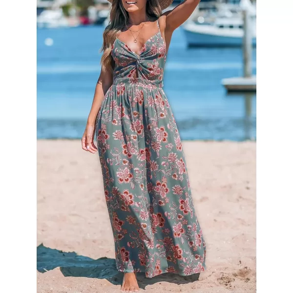 imageCUPSHE Womens Maxi Dress V Neck Twisted Sleeveless Cutout Self Tie Long Dress Summer Formal DressGrey Floral