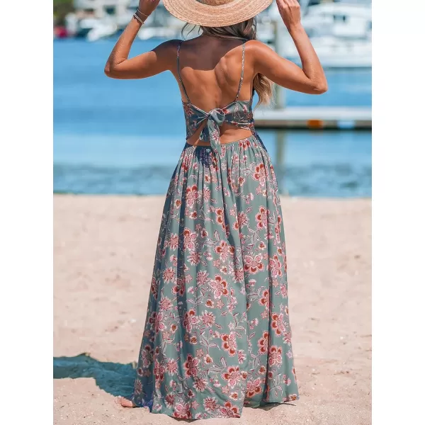 imageCUPSHE Womens Maxi Dress V Neck Twisted Sleeveless Cutout Self Tie Long Dress Summer Formal DressGrey Floral