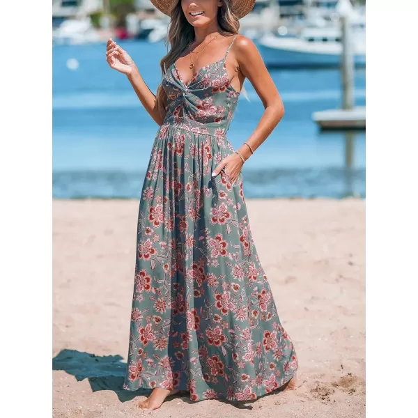 imageCUPSHE Womens Maxi Dress V Neck Twisted Sleeveless Cutout Self Tie Long Dress Summer Formal DressGrey Floral