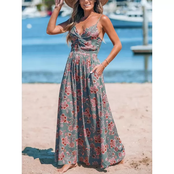 imageCUPSHE Womens Maxi Dress V Neck Twisted Sleeveless Cutout Self Tie Long Dress Summer Formal DressGrey Floral