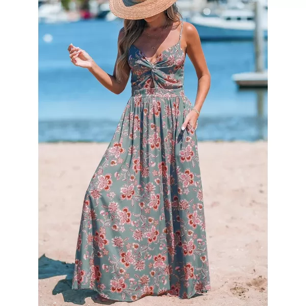 imageCUPSHE Womens Maxi Dress V Neck Twisted Sleeveless Cutout Self Tie Long Dress Summer Formal DressGrey Floral