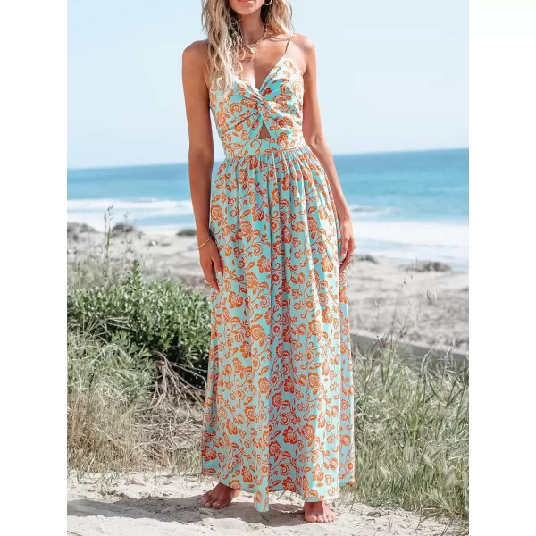 imageCUPSHE Womens Maxi Dress V Neck Twisted Sleeveless Cutout Self Tie Long Dress Summer Formal DressLight Blue