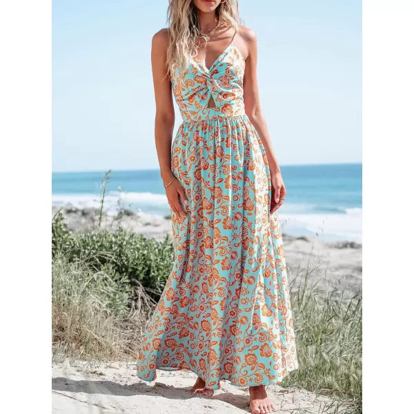 imageCUPSHE Womens Maxi Dress V Neck Twisted Sleeveless Cutout Self Tie Long Dress Summer Formal DressLight Blue
