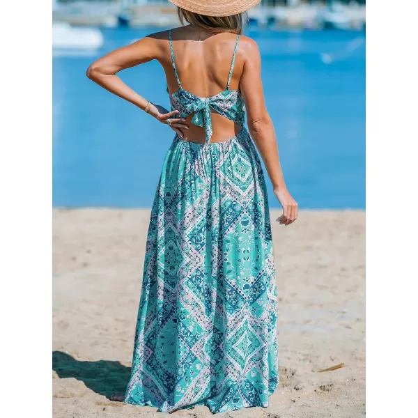 imageCUPSHE Womens Maxi Dress V Neck Twisted Sleeveless Cutout Self Tie Long Dress Summer Formal DressMint Paisley