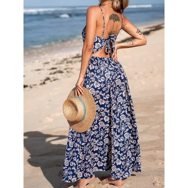 imageCUPSHE Womens Maxi Dress V Neck Twisted Sleeveless Cutout Self Tie Long Dress Summer Formal DressNavy Paisley