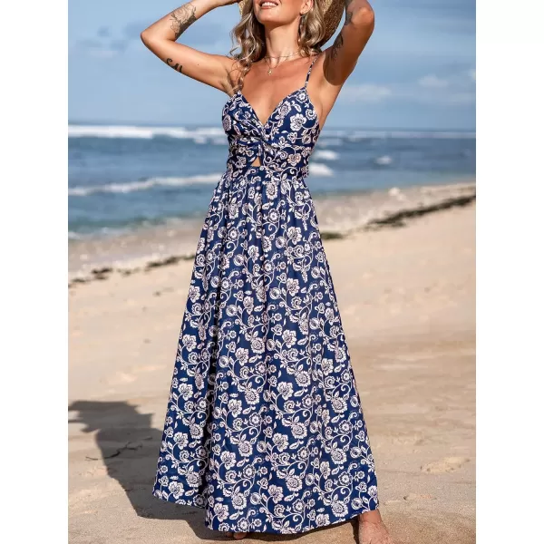 imageCUPSHE Womens Maxi Dress V Neck Twisted Sleeveless Cutout Self Tie Long Dress Summer Formal DressNavy Paisley
