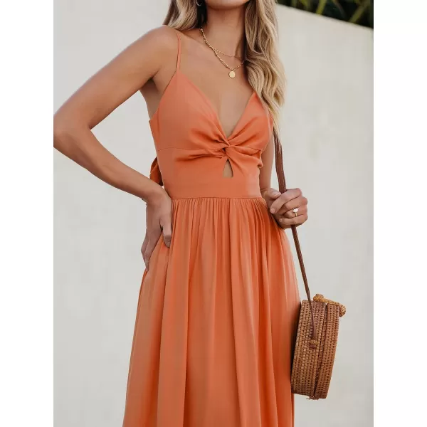 imageCUPSHE Womens Maxi Dress V Neck Twisted Sleeveless Cutout Self Tie Long Dress Summer Formal DressOrange