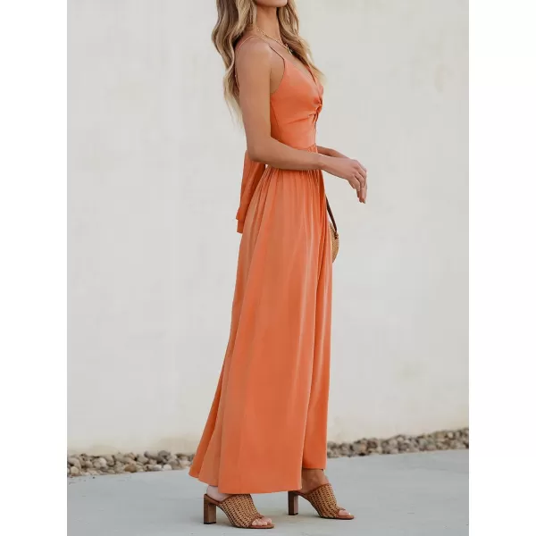 imageCUPSHE Womens Maxi Dress V Neck Twisted Sleeveless Cutout Self Tie Long Dress Summer Formal DressOrange