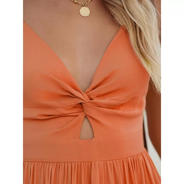 imageCUPSHE Womens Maxi Dress V Neck Twisted Sleeveless Cutout Self Tie Long Dress Summer Formal DressOrange