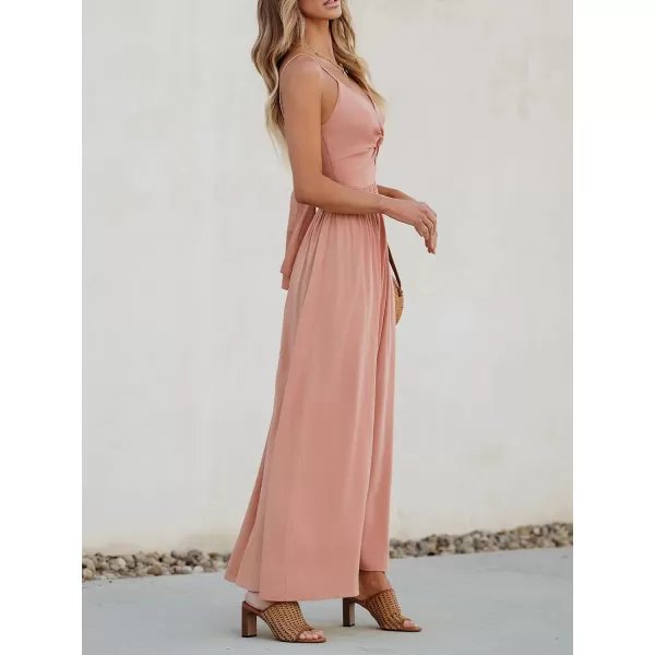 imageCUPSHE Womens Maxi Dress V Neck Twisted Sleeveless Cutout Self Tie Long Dress Summer Formal DressPink