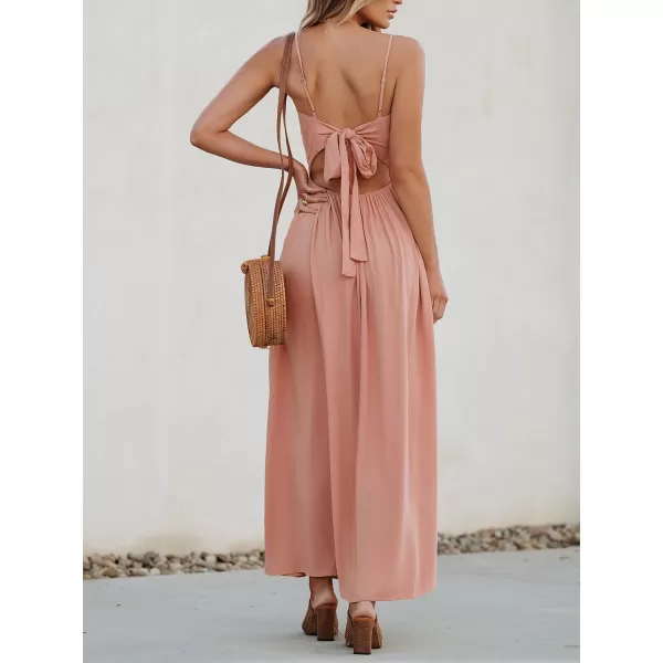 imageCUPSHE Womens Maxi Dress V Neck Twisted Sleeveless Cutout Self Tie Long Dress Summer Formal DressPink