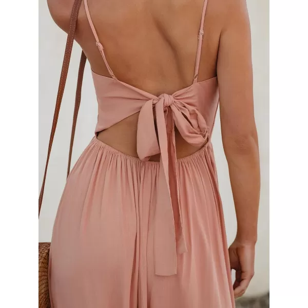 imageCUPSHE Womens Maxi Dress V Neck Twisted Sleeveless Cutout Self Tie Long Dress Summer Formal DressPink
