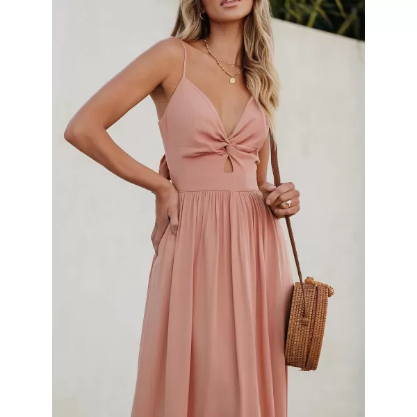 imageCUPSHE Womens Maxi Dress V Neck Twisted Sleeveless Cutout Self Tie Long Dress Summer Formal DressPink