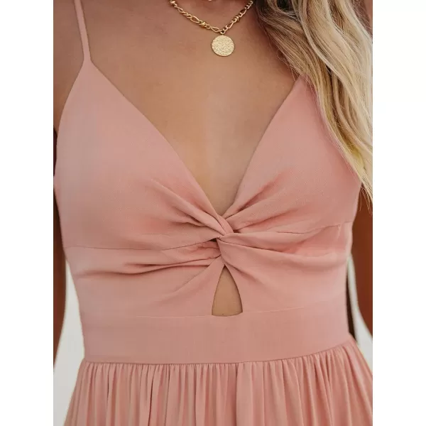imageCUPSHE Womens Maxi Dress V Neck Twisted Sleeveless Cutout Self Tie Long Dress Summer Formal DressPink