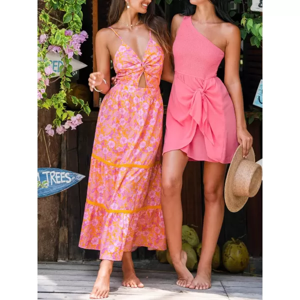 imageCUPSHE Womens Maxi Dress V Neck Twisted Sleeveless Cutout Self Tie Long Dress Summer Formal DressPink Floral