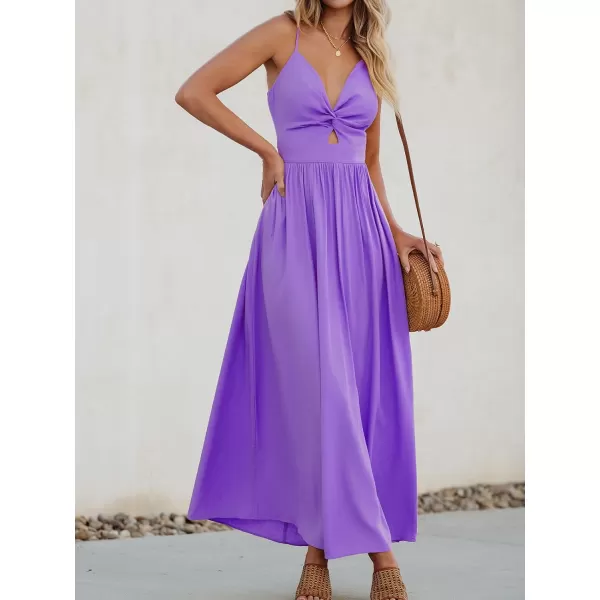 imageCUPSHE Womens Maxi Dress V Neck Twisted Sleeveless Cutout Self Tie Long Dress Summer Formal DressPurple