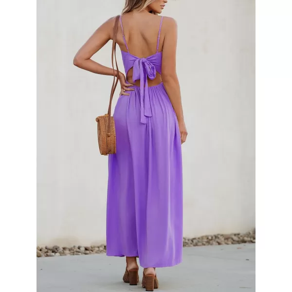 imageCUPSHE Womens Maxi Dress V Neck Twisted Sleeveless Cutout Self Tie Long Dress Summer Formal DressPurple