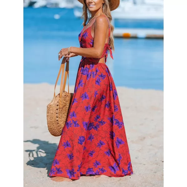 imageCUPSHE Womens Maxi Dress V Neck Twisted Sleeveless Cutout Self Tie Long Dress Summer Formal DressPurple Floral
