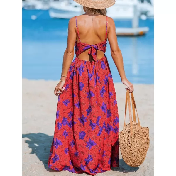 imageCUPSHE Womens Maxi Dress V Neck Twisted Sleeveless Cutout Self Tie Long Dress Summer Formal DressPurple Floral