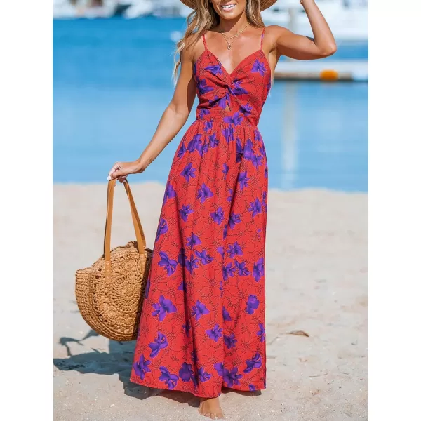 imageCUPSHE Womens Maxi Dress V Neck Twisted Sleeveless Cutout Self Tie Long Dress Summer Formal DressPurple Floral