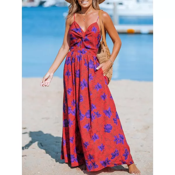 imageCUPSHE Womens Maxi Dress V Neck Twisted Sleeveless Cutout Self Tie Long Dress Summer Formal DressPurple Floral
