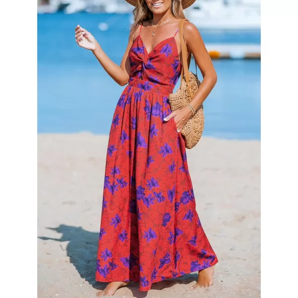 imageCUPSHE Womens Maxi Dress V Neck Twisted Sleeveless Cutout Self Tie Long Dress Summer Formal DressPurple Floral