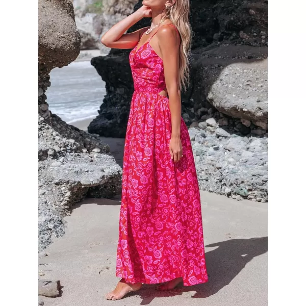 imageCUPSHE Womens Maxi Dress V Neck Twisted Sleeveless Cutout Self Tie Long Dress Summer Formal DressRed Floral