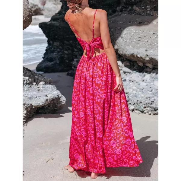 imageCUPSHE Womens Maxi Dress V Neck Twisted Sleeveless Cutout Self Tie Long Dress Summer Formal DressRed Floral